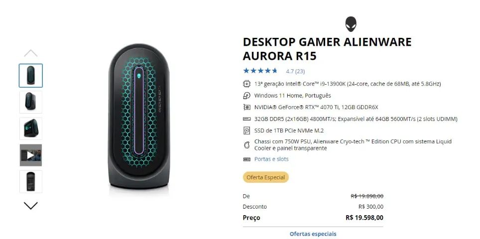 Gamer Alienware Aurora R15 4070TI + Monitor Alienware - Foto 5