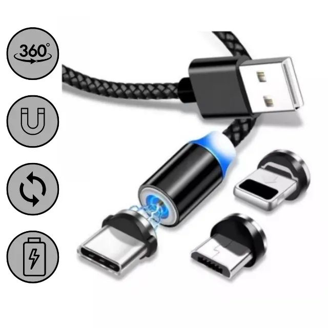 Cabo Carregador Magnético 3x1 iPhone Tipo C Micro Usb Rápido