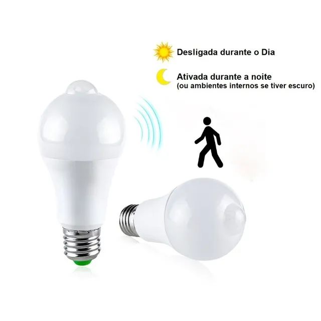 Lâmpada Led 12w Com Sensor de Movimento e Claridade Branco Frio Bivolt - Foto 5