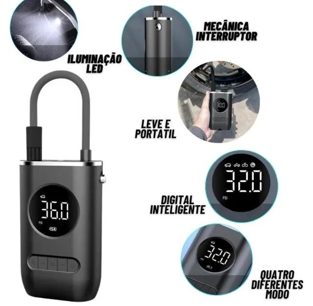  Compressor de Ar Portátil com Função Powerbank - Compacto e Versátil - Foto 2