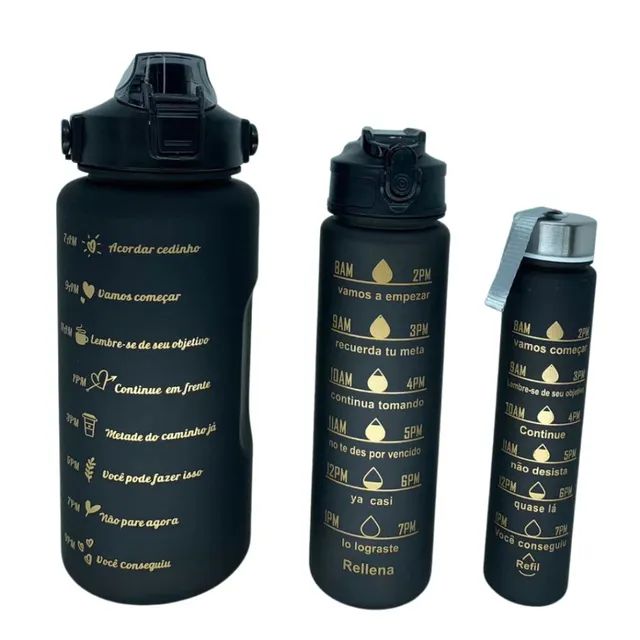 Galão, Garrafa e Copo De Água Com Canudo Squeeze 2L, 900ML e 300ML