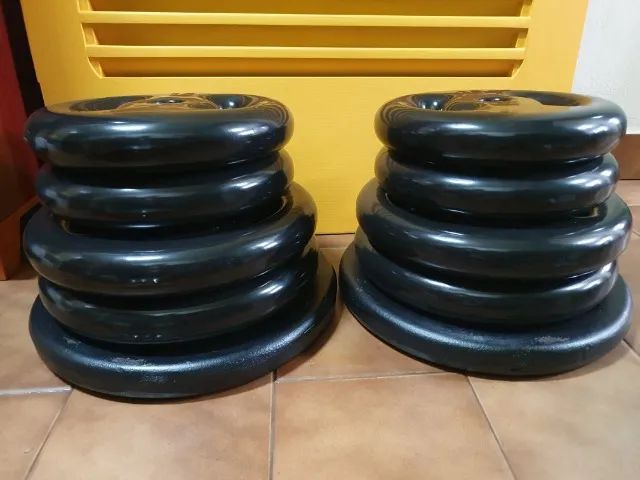 Kit Anilha 15 E 20 Kg Emborrachada + Anilha 25 Ferro Fundido (Novas - Sem Uso)