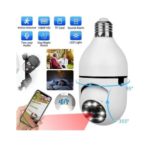 Camera Lâmpada WIFI, Ip, Segurança Panorâmica, Giratória 360, 1080p, Com Visão Noturna Pet - Foto 2