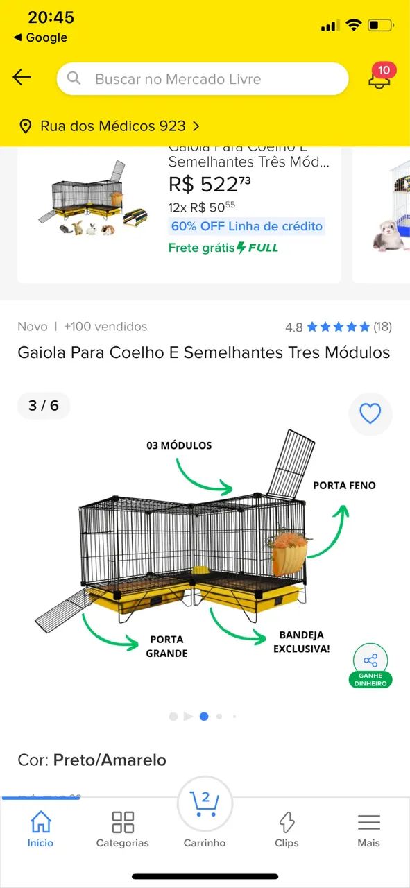 Gaiola para coelho, porquinho da india64551630291714121