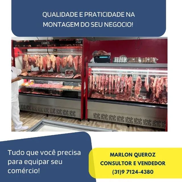 Balcão de carne 2m Polar vermelho vidro reto novo