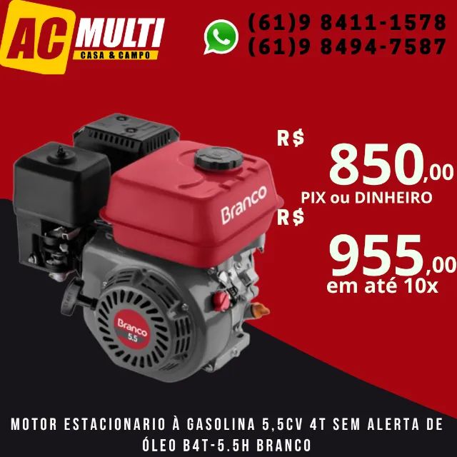 Motor estacionario à Gasolina 5,5CV 4T sem Alerta de Óleo B4T-5.5h Branco