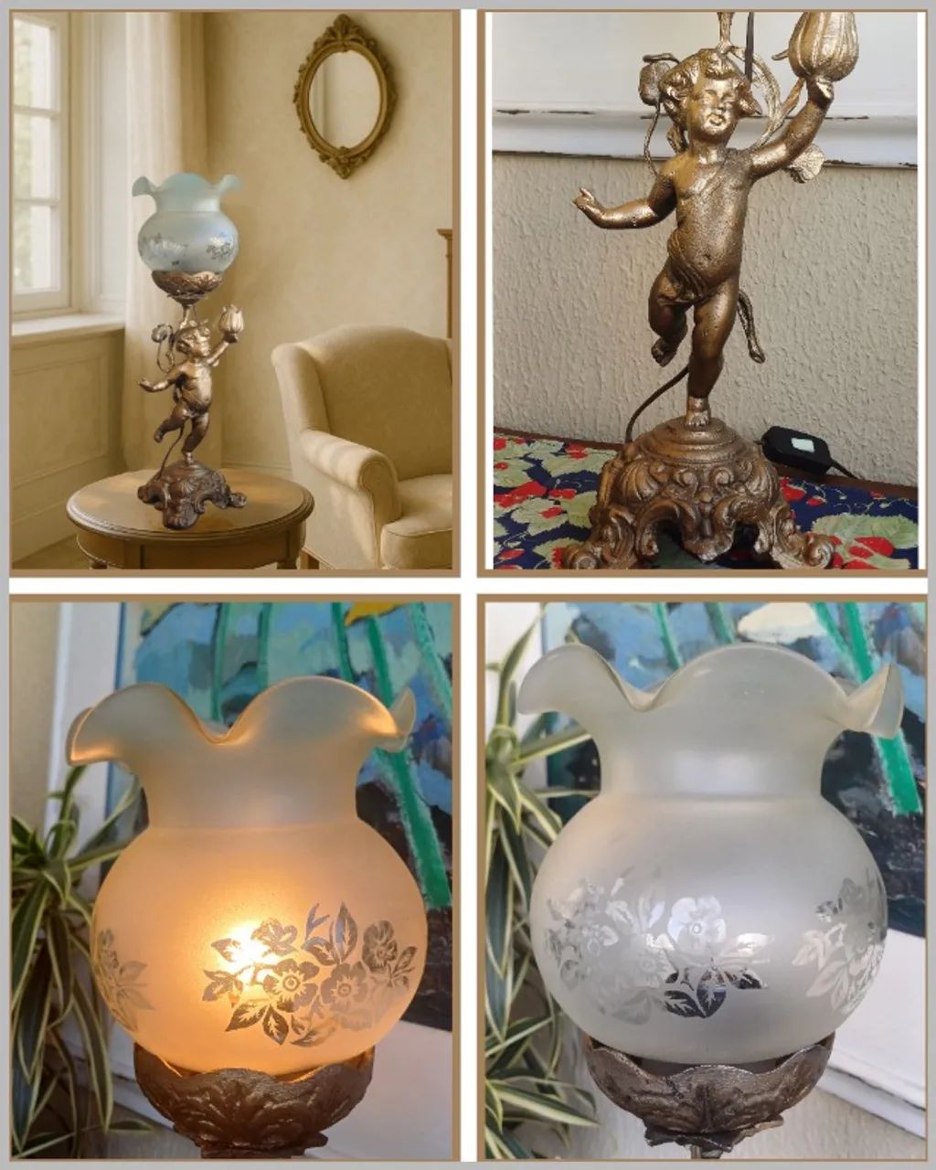 Abajur em Bronze - Luminária Anjo Querubim Vintage - Foto 4