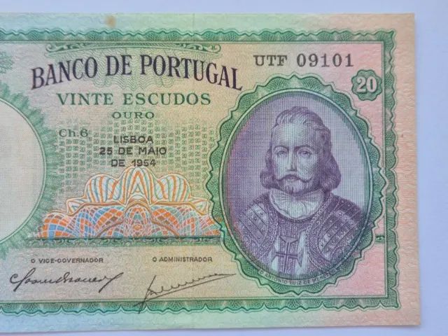 Cedúla Antiga. 20 Escudos Ouro. Banco De Portugal. 1954 - Foto 6