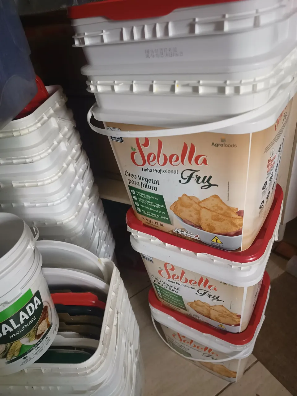 ACEITA TROCA Baldes de óleo vegetal Sebella para fritura