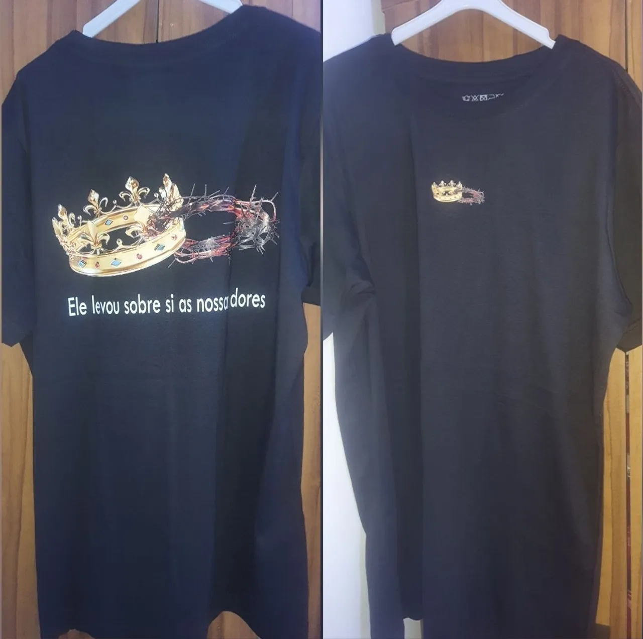 Camiseta com Coroas Cristã - nova tam M preta