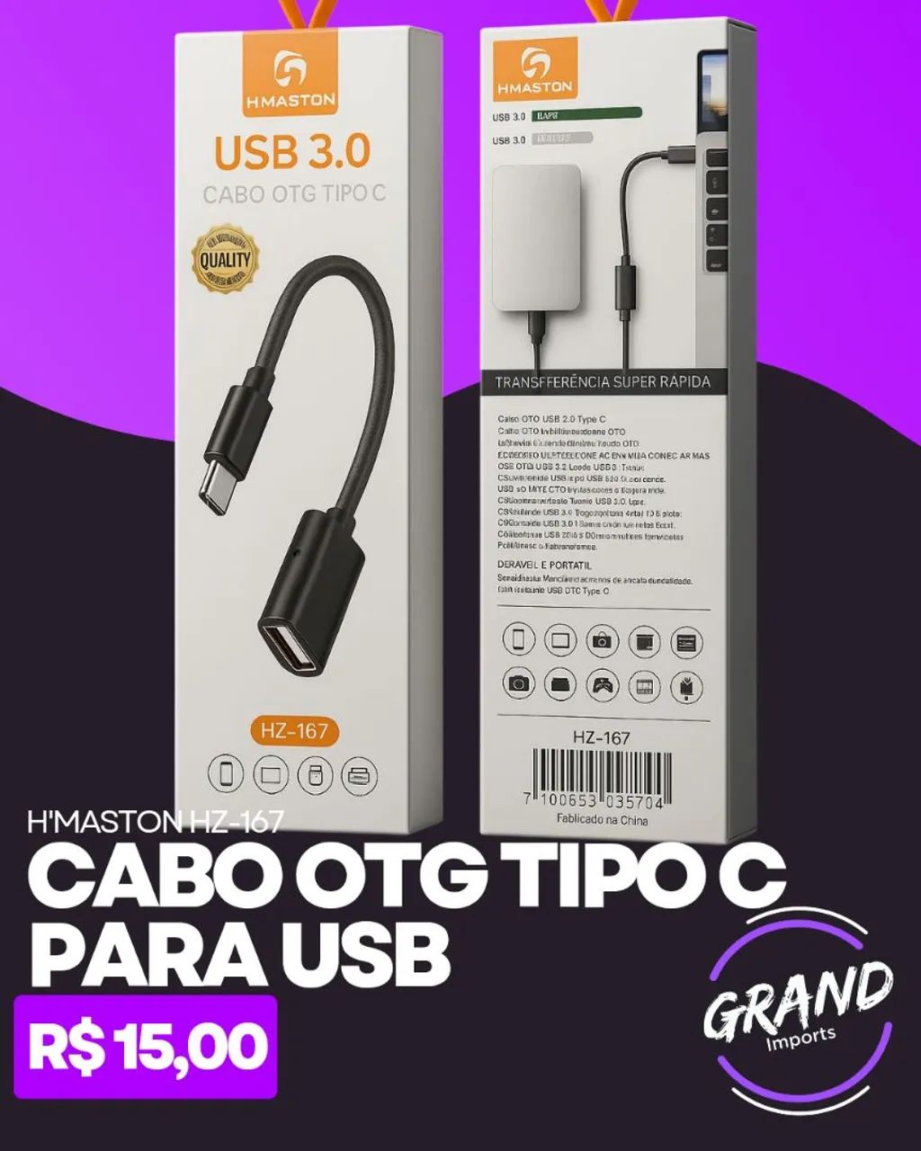 Cabo Otg Tipo C para USB