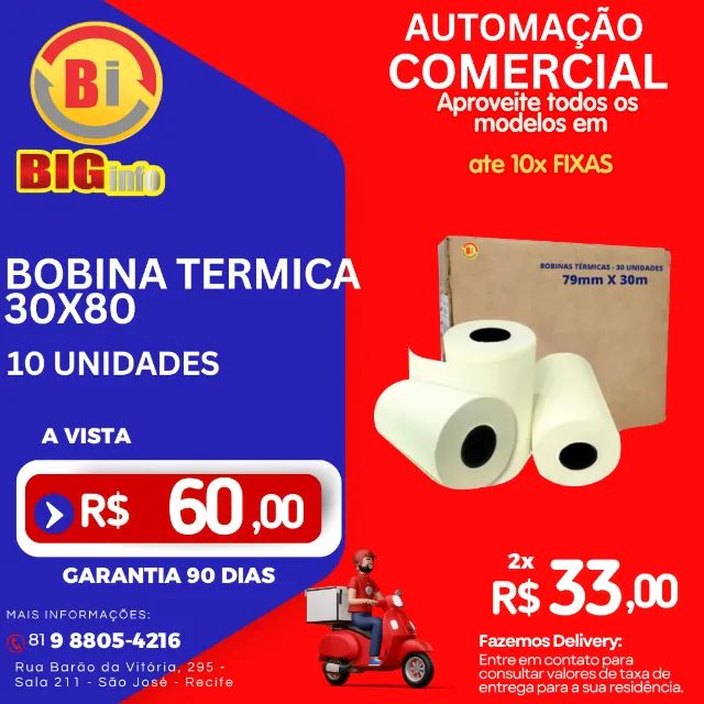 Bobina Para Impressora Térmica 10 Rolos