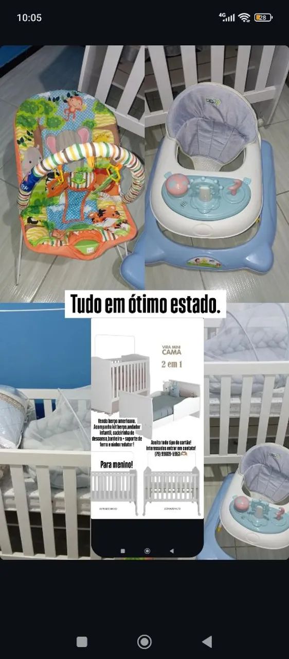 Vendo berço americano nunca usado, acompanha kit berço, andaja, cadeira de descanso...