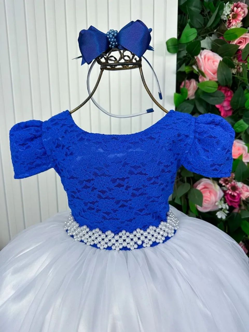 Vestido Infantil Azul e Branco - Foto 2