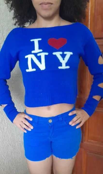 Conjunto short+ Cropped I Love NY Azul