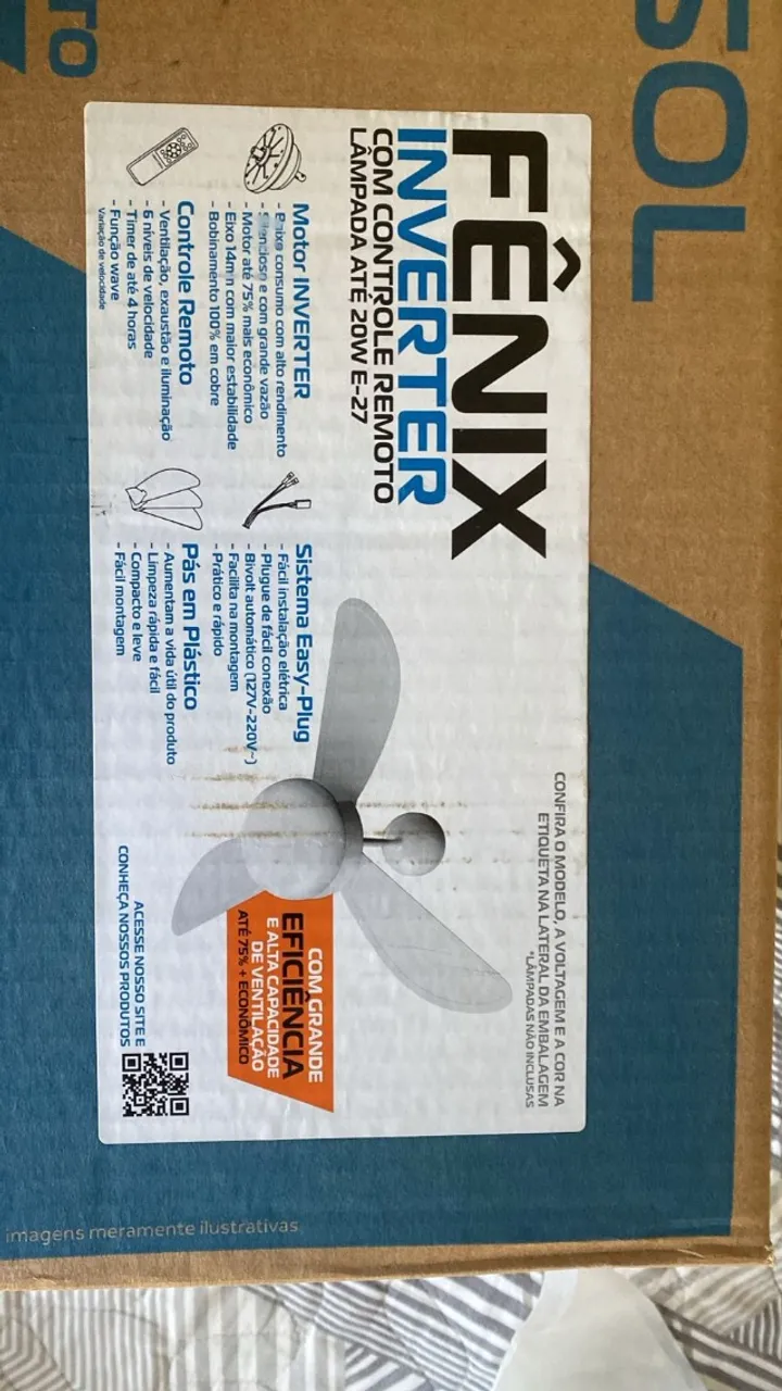 Vendo ventilador FÊNIX INVERTER COM CONTROLE REMOTO LÂMPADA ATÉ 20W E-27 na caixa nunca us