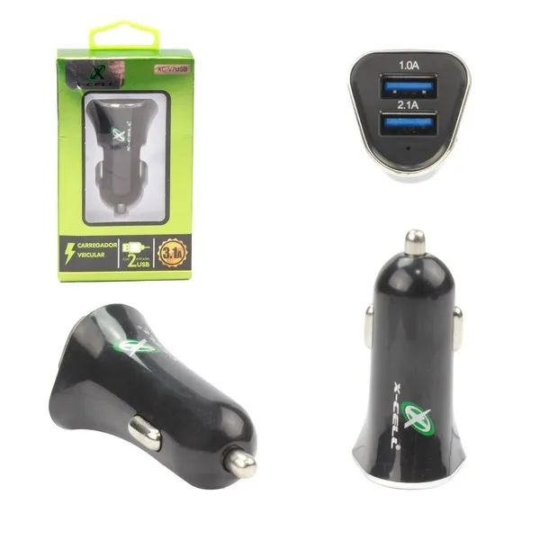 Carregador Veicular Com 2 Entradas Usb 3.1A Preto X-CELL 010010