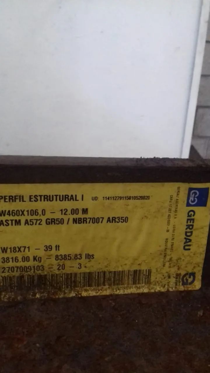 Perfil Estrutural Viga I W460 X 106 - (469 x 194mm x 12.000mm) norma ASTM A-572 GR 50 - Foto 2