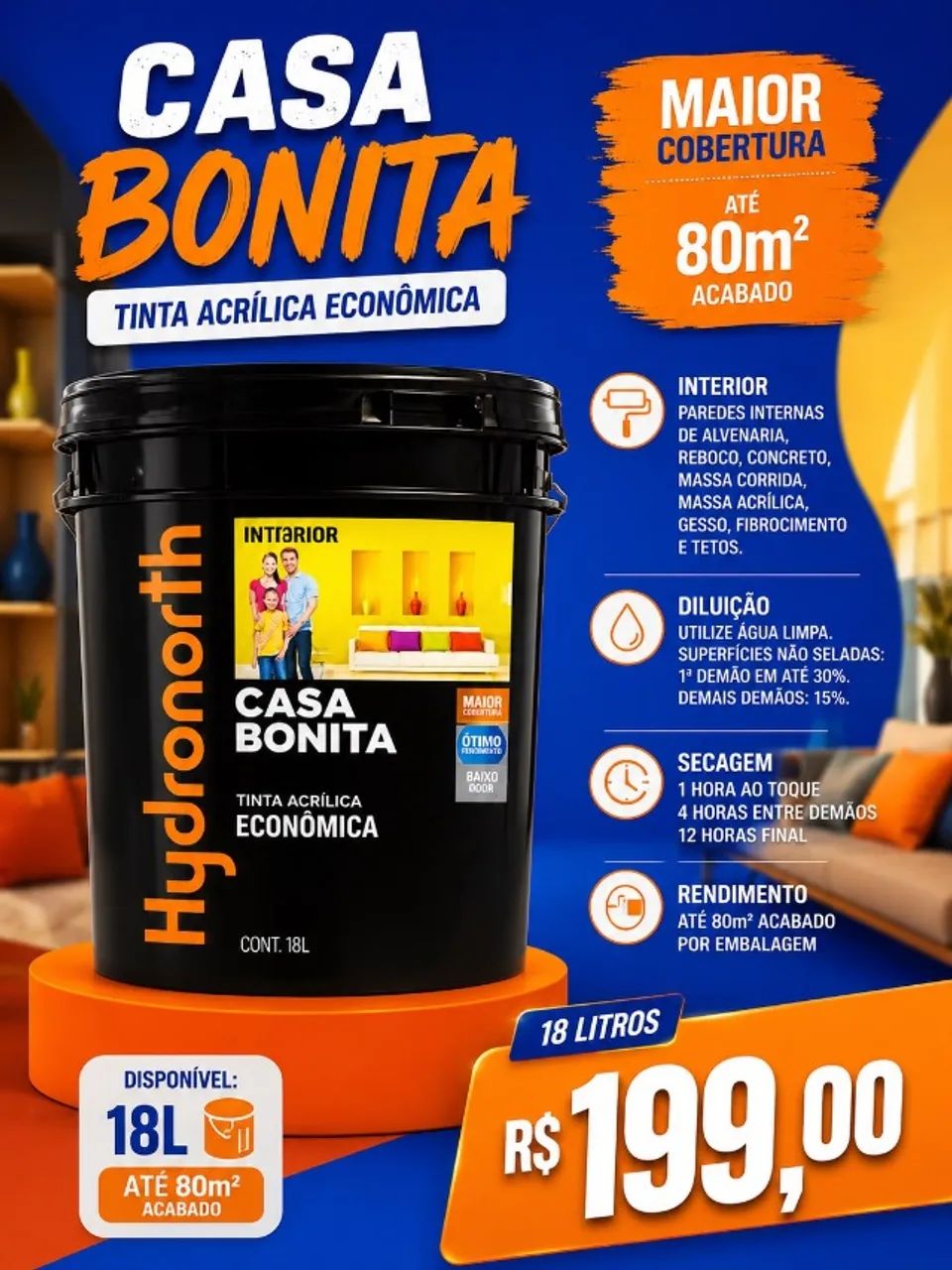 Tinta Acrílica Hydronorth Casa Bonita 18l Antimofo