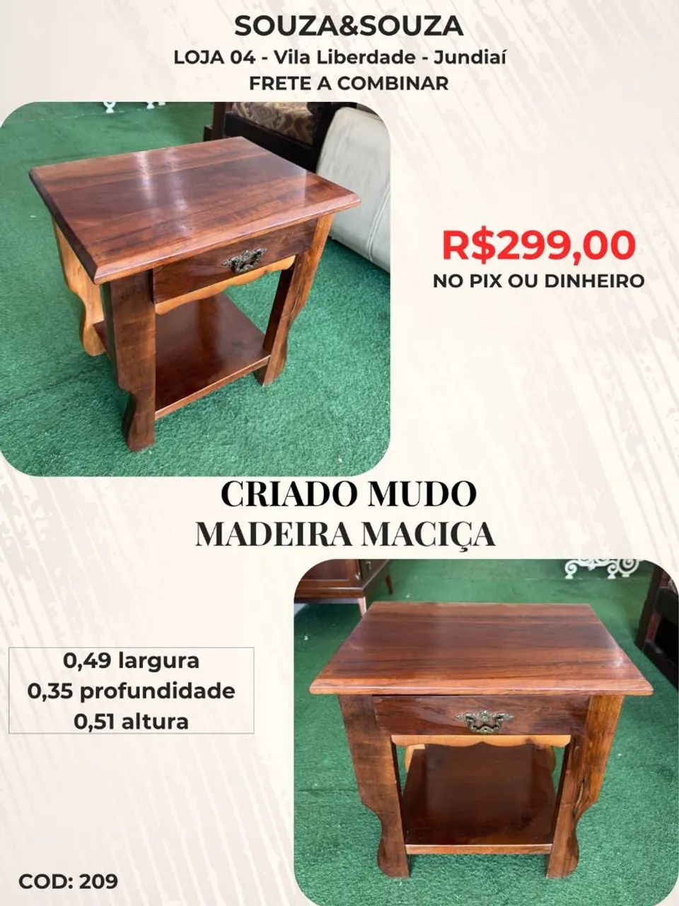 Criado Mudo Madeira Maciça 