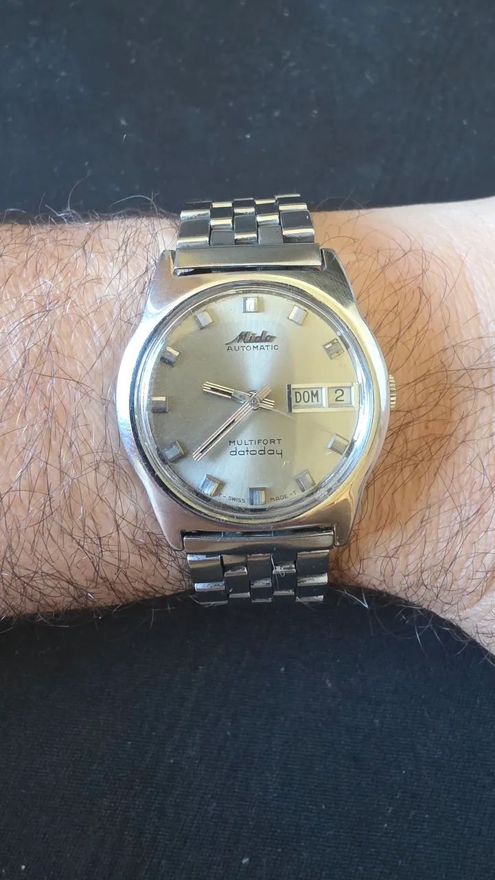 Mido Multifort Datoday Automático - Década de 1970 - Aço - Pulseira Mido Original