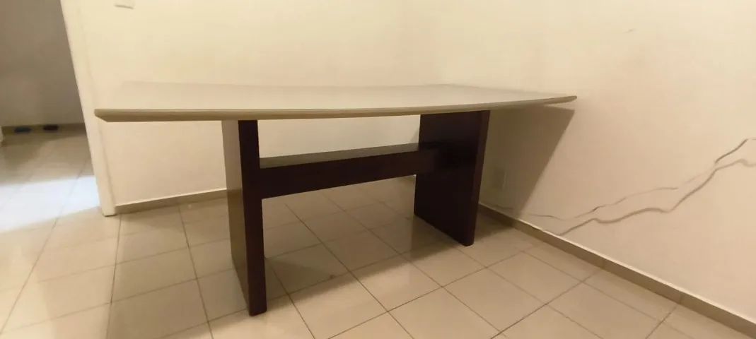 Mesa Retangular 90x180 Base de Madeira e Tampo de Vidro - Foto 2