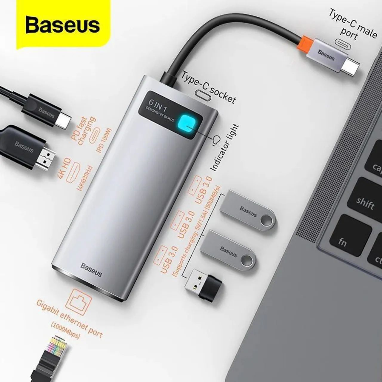 Hub Usb C Ideal Para MAC Baseus 8 Portas (Original e Lacrado) - Foto 2