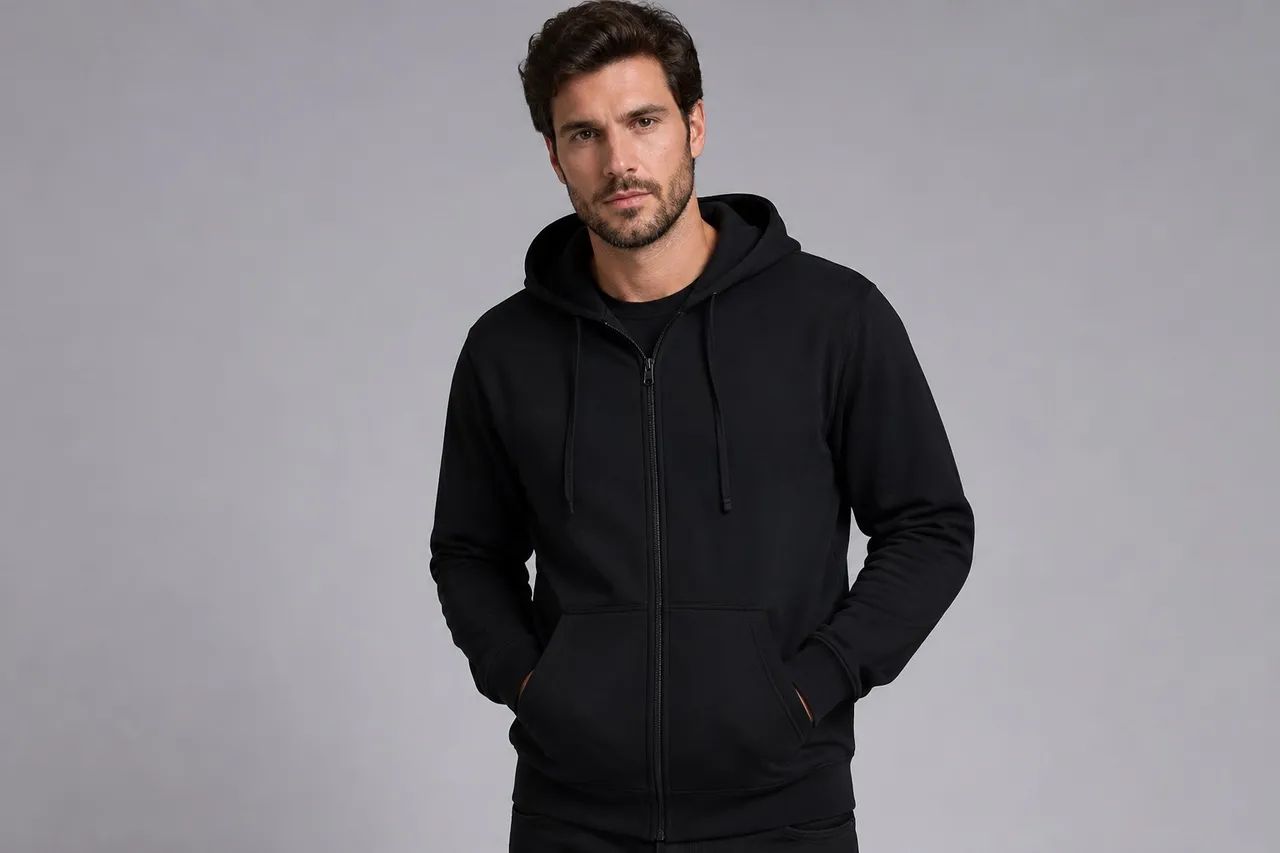 Moletom Grosso Preto Capuz e Zíper 