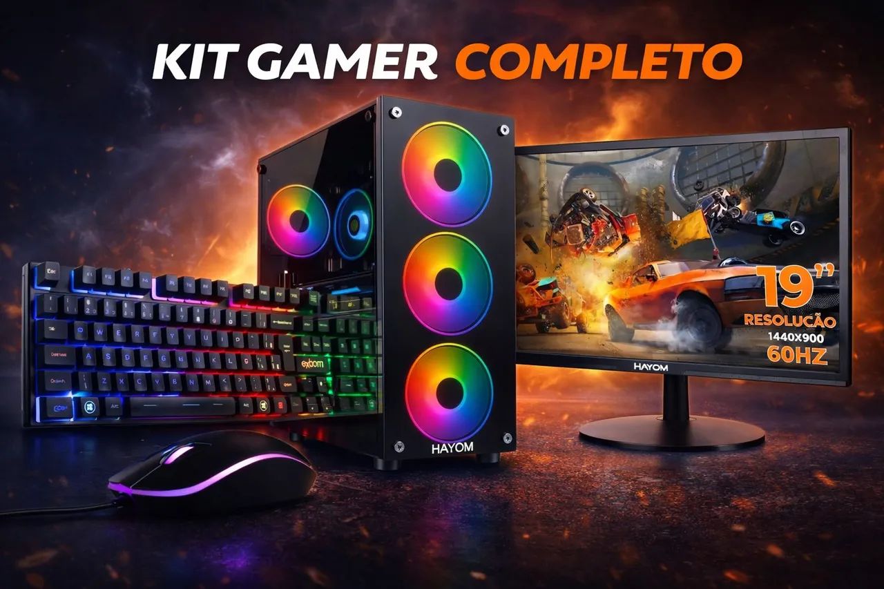 PC gamer i3 oitava geração 8g ram ddr4 ssd 240gb Mouse Teclado Monitor 19