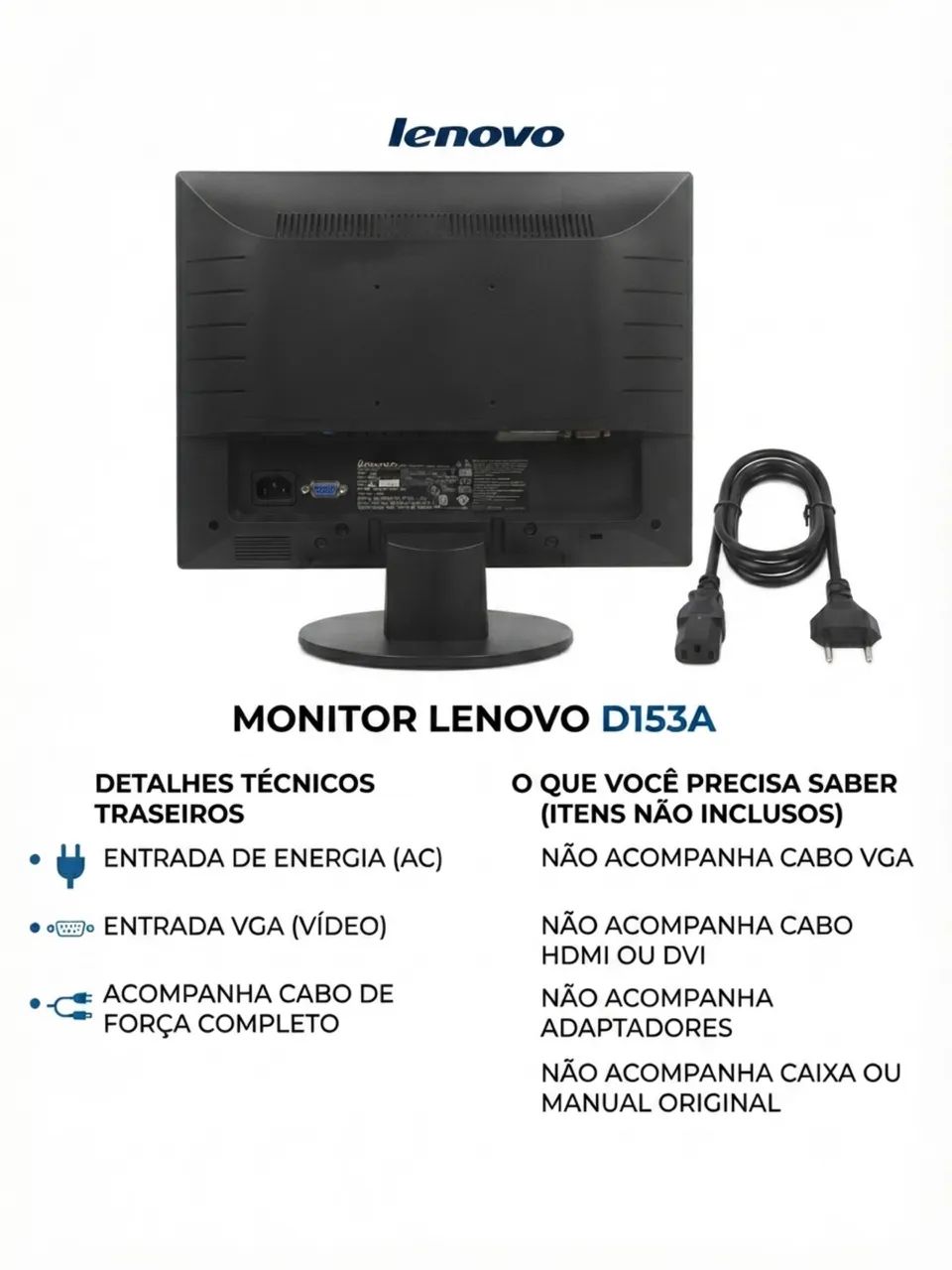 Monitor Lenovo 15" Polegadas - Perfeito para Escritório e Estudos - Foto 3