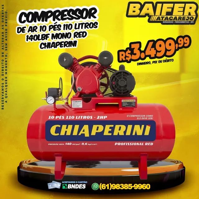 Compressor de Ar 10 Pés 110 Litros 140Lbf Mono Red Chiaperini