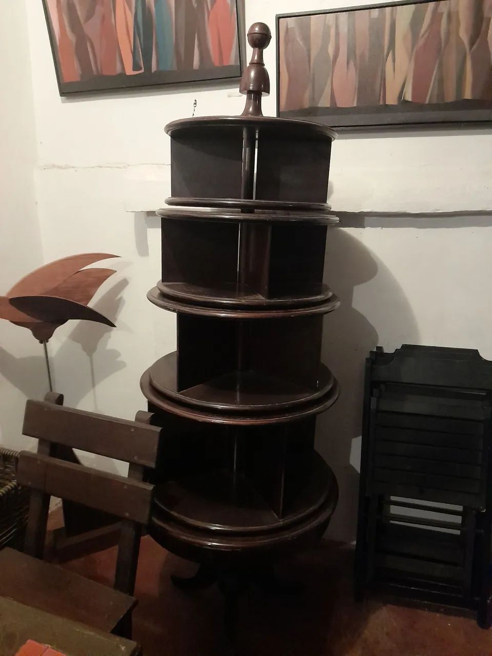 Livreiro estante giratório antigo