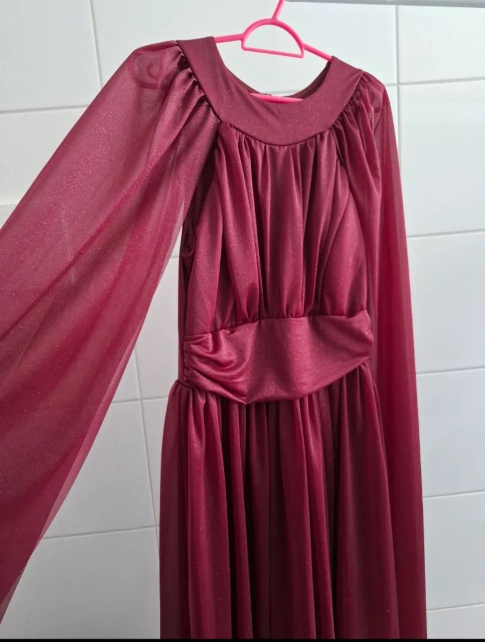 Vestido de Festa Marsala com Brilho  - Foto 2