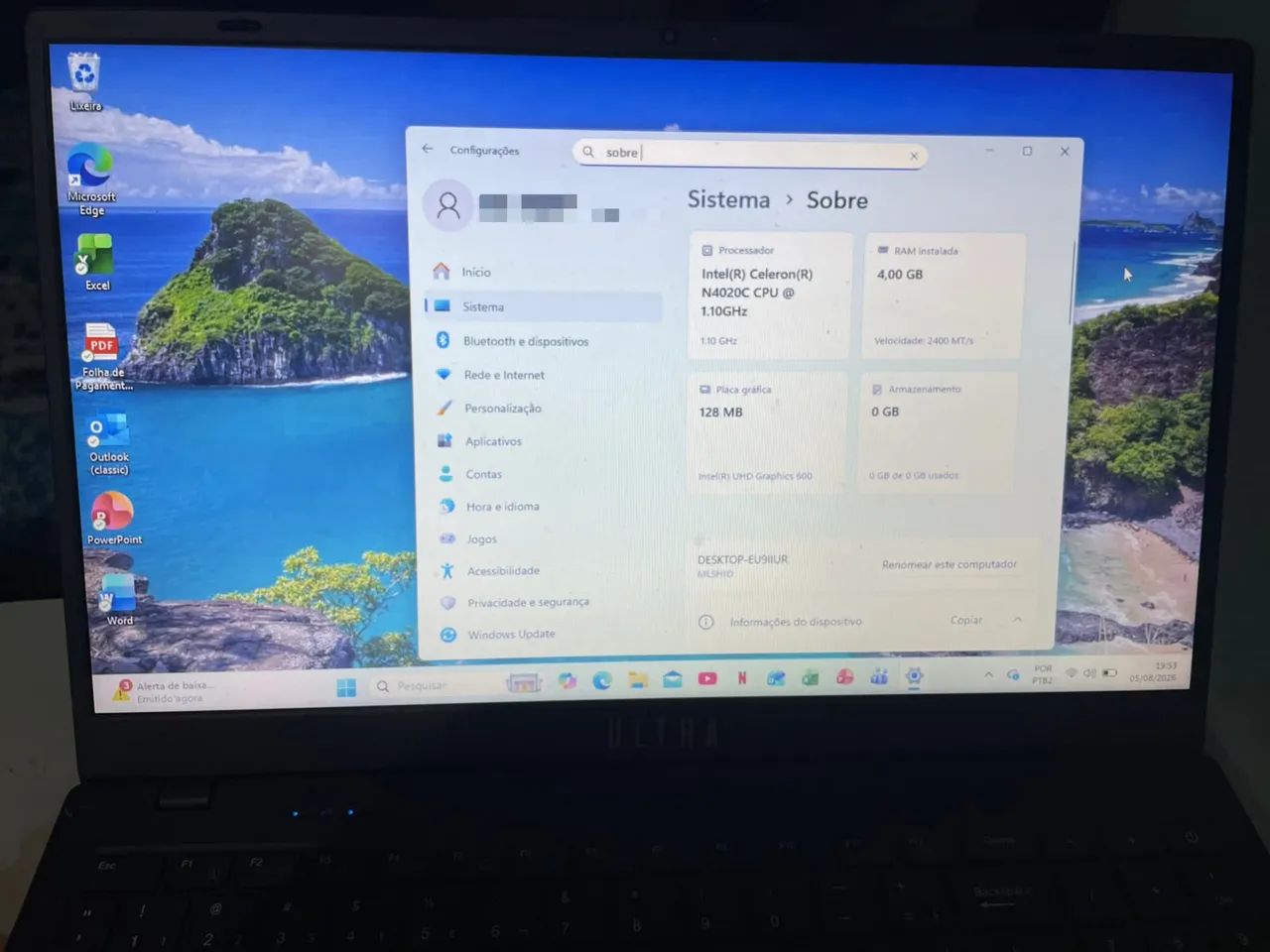NOTEBOOK ULTRA 15,6" POLEGADAS 128GB MULTI