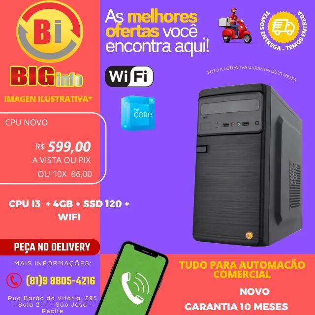 Computador Pc Intel Core i3 3ger. 4Gb SSD 120 Gb Wifi - NOVO
