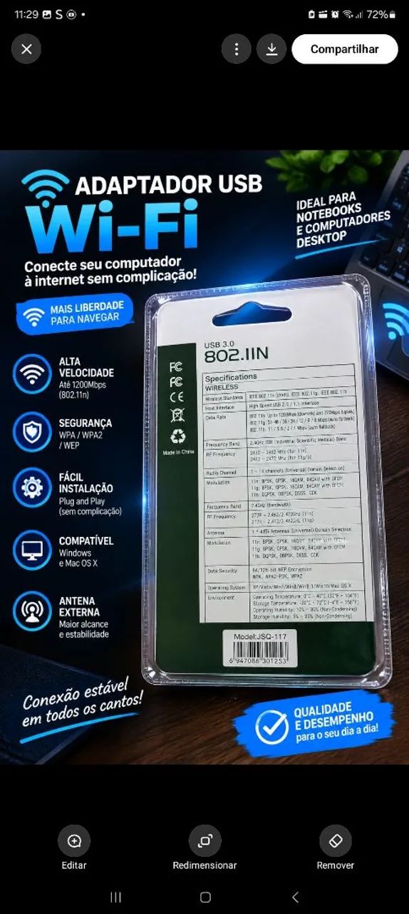 Antena Wi-Fi USB para PC e Notebook - Nova, na Embalagem