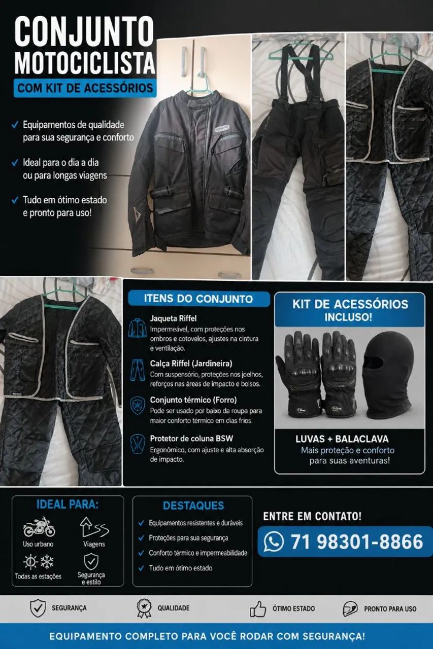 Kit proteção para motociclista 