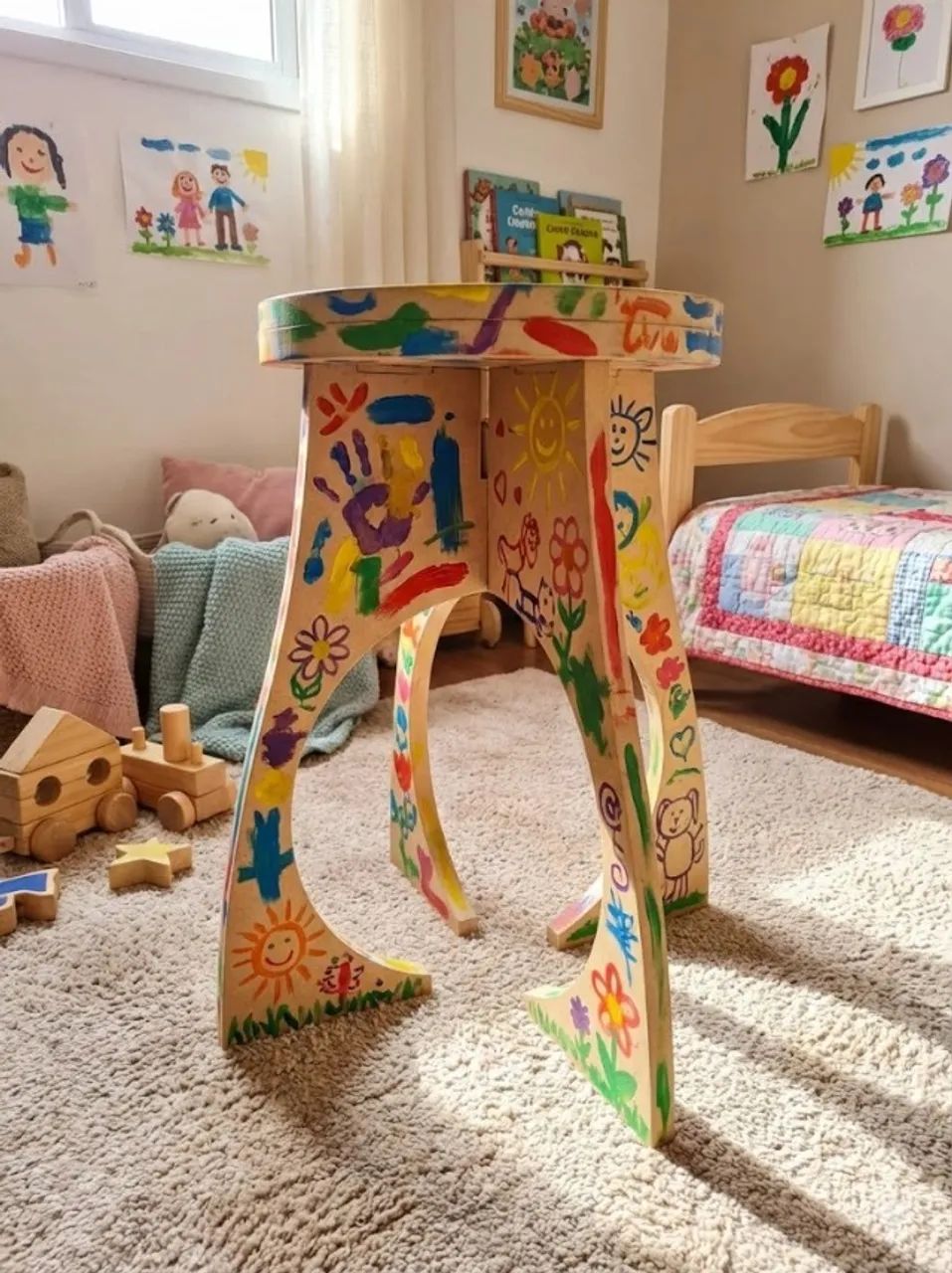 Banquinho Design MDF Cru de Encaixe | Montagem Sem Parafuso | Para Pintar e Personalizar - Foto 3