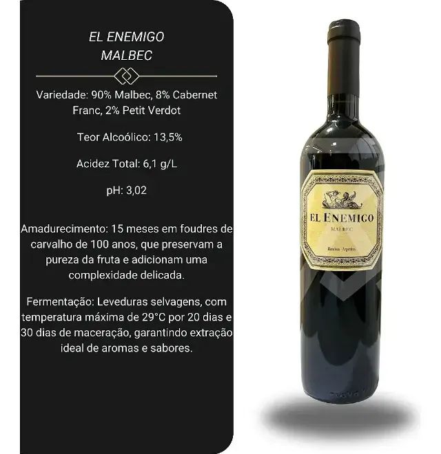 Vinho El Enemigo Malbec - Cx c/ 6 unid  - Foto 2