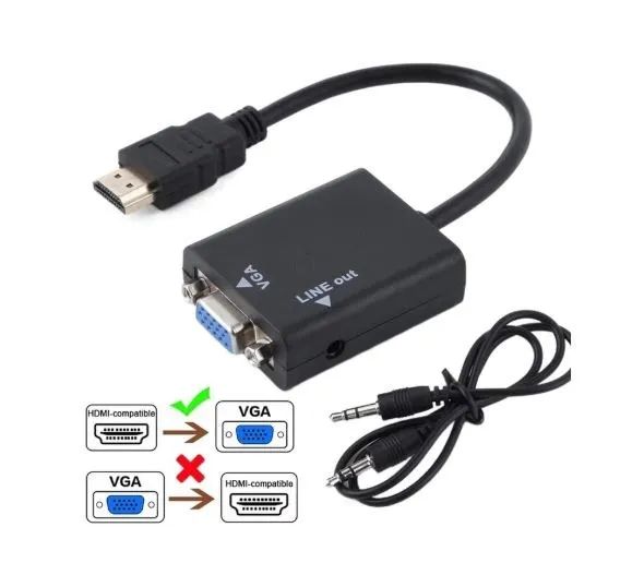 Cabo Conversor Adaptador HDMI Para VGA Com Saída P2 Áudio