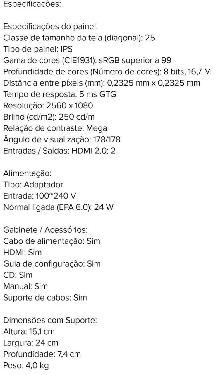Monitor LG UltraWide 25 Polegadas FullHD 2560x1080 - Foto 4