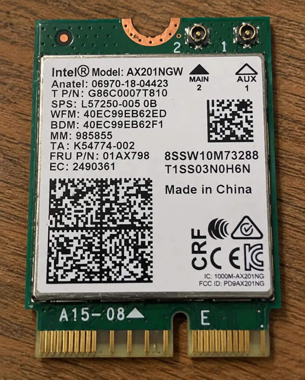 Placa Wi-Fi Intel AX201 Wi-Fi 6 + Bluetooth para Notebook