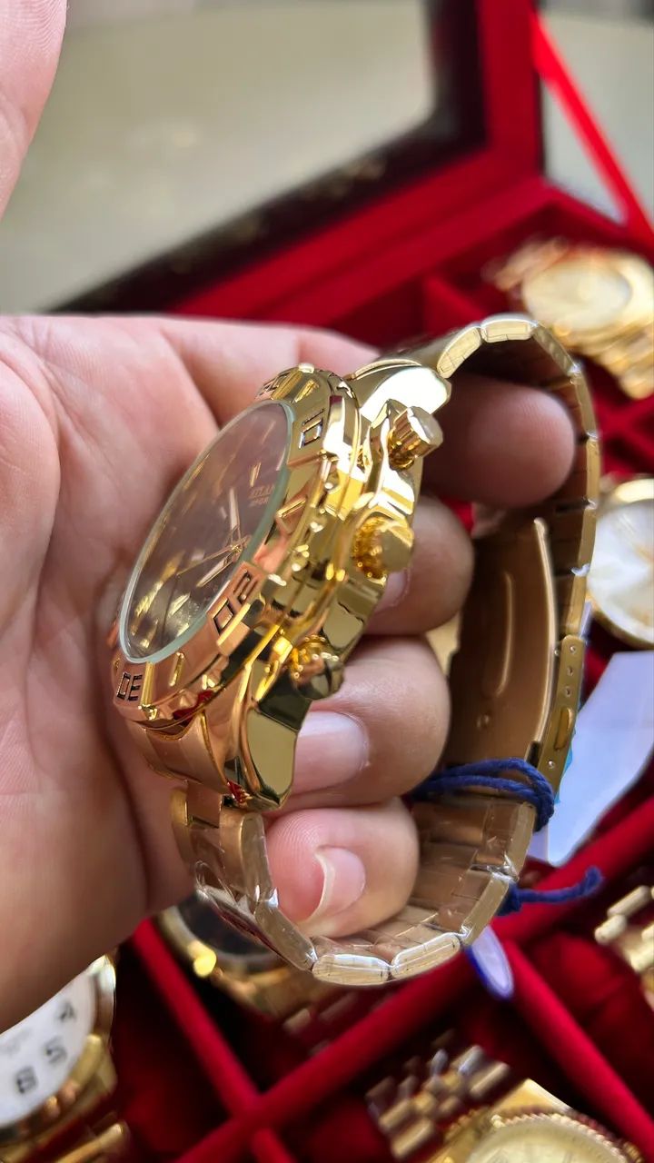 Lançamento relogio masculino dourado - Foto 4