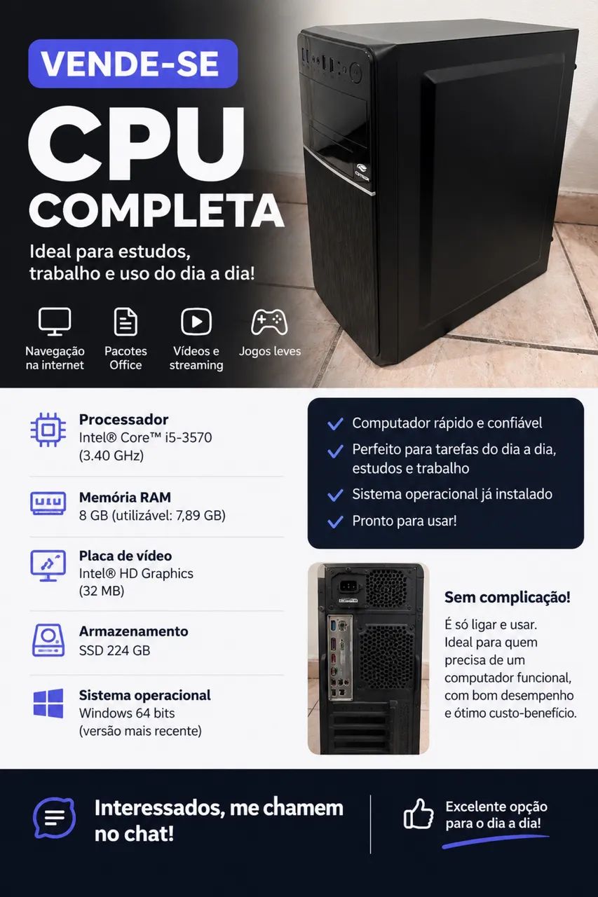 CPU PC Desktop i5 8GB RAM + SSD 240GB