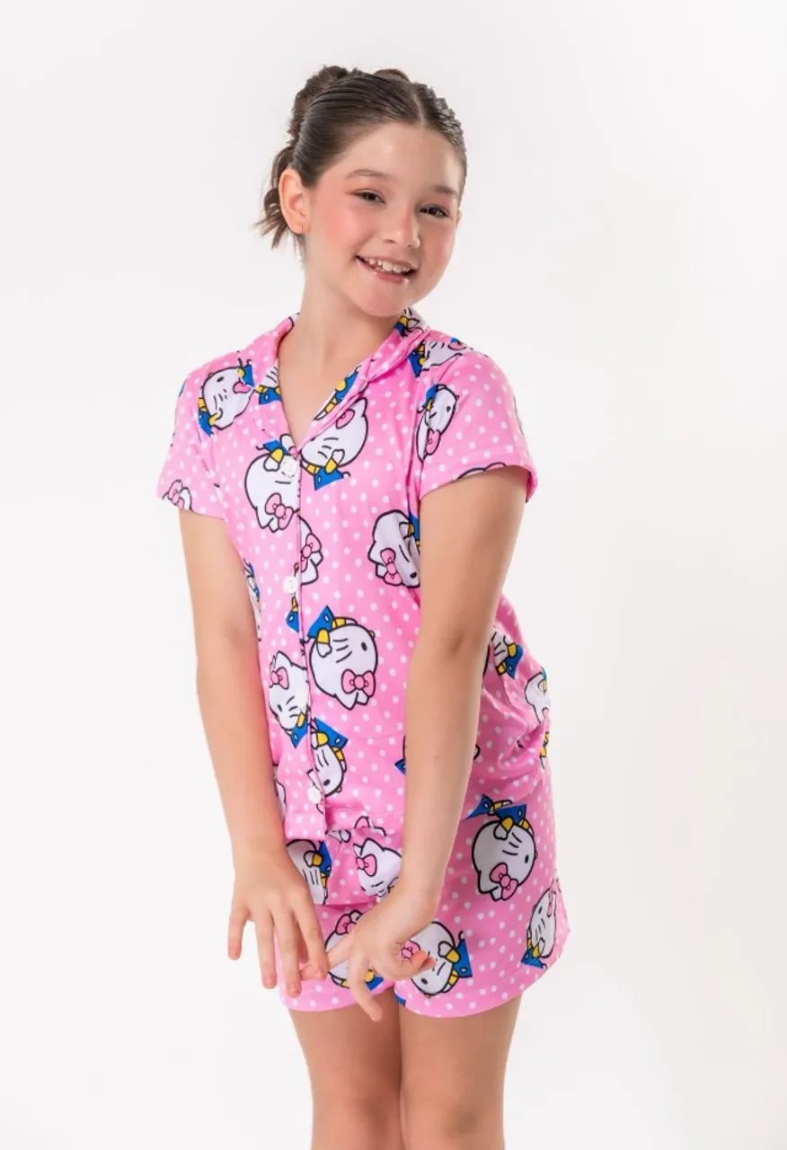 pijama americano infantil hello kitty bolinhas rosa  - Foto 3