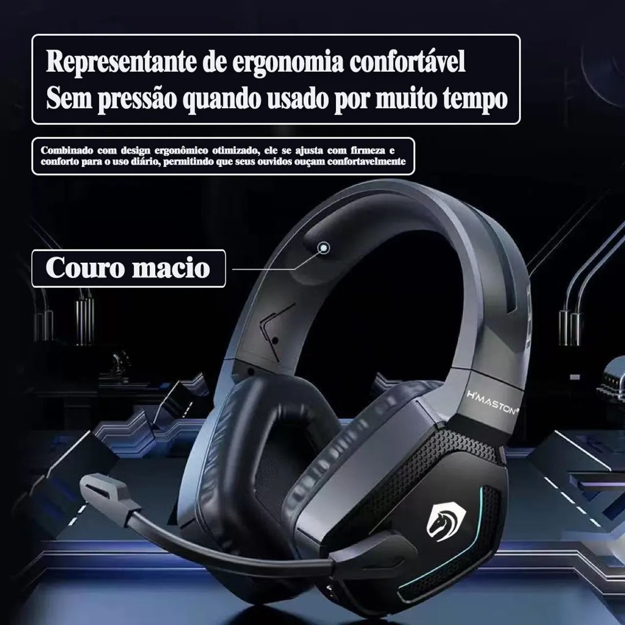 Fone Headset gamer sem fio Bluetooth LED RGB Com Microfone Original H'maston SNS12 - Foto 3