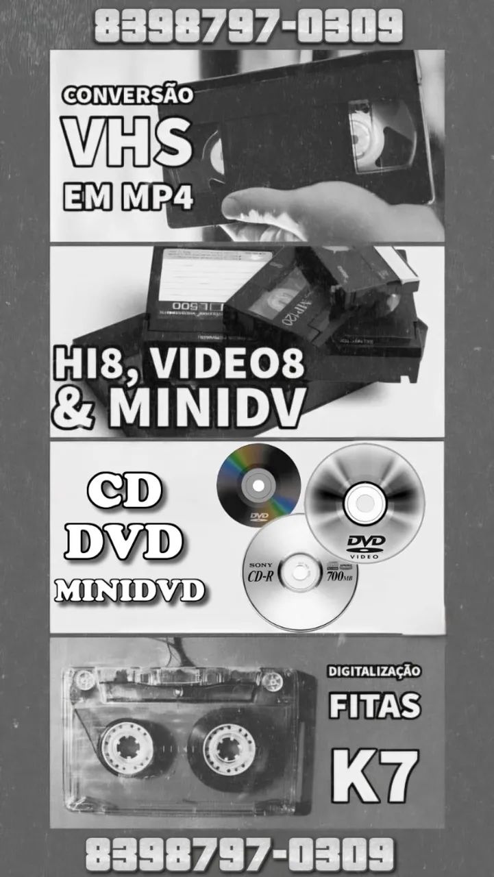 HI8, Minidv, VHS e Outros - DVD, Blu-Ray e Vídeo Cassete - Jardim