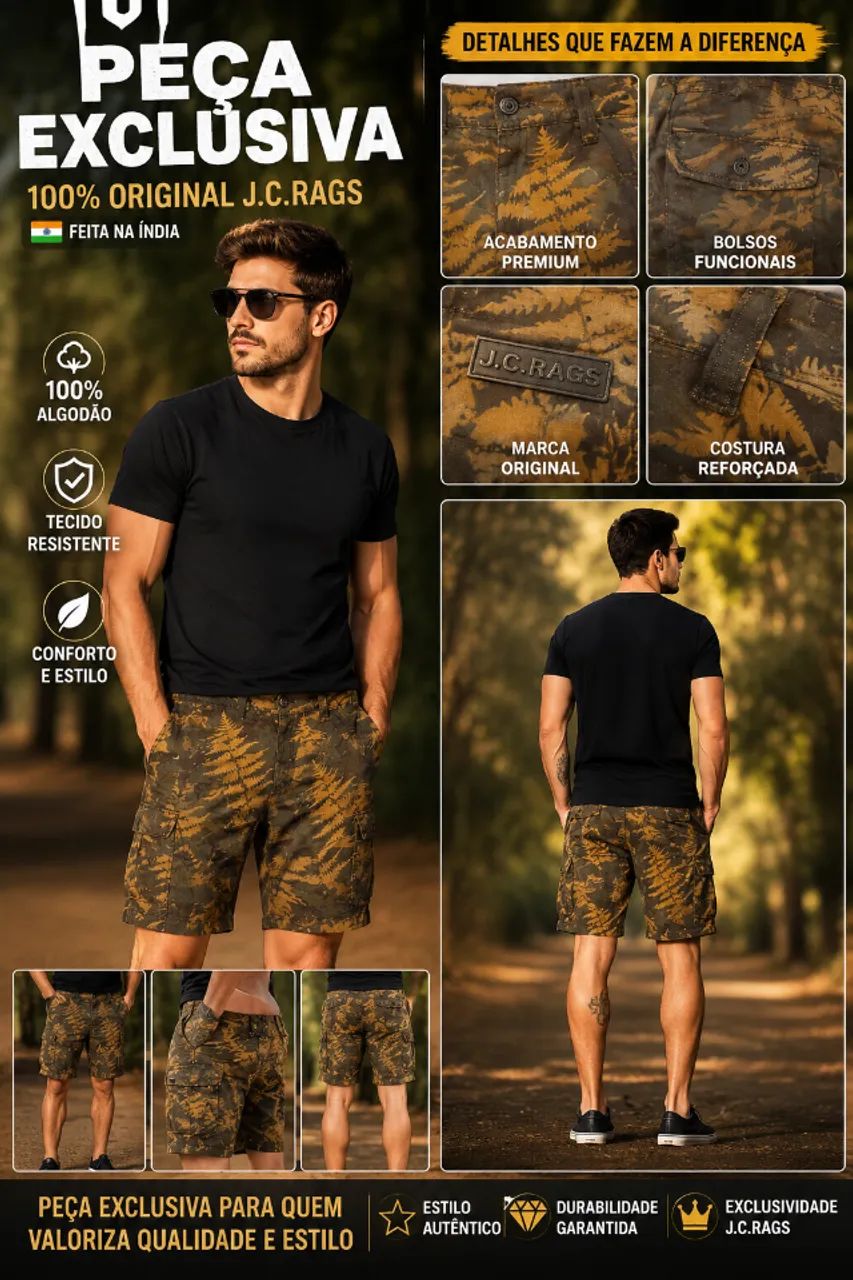 Bermuda Cargo J.C. RAGS Original | Importada, Exclusiva e Diferenciada