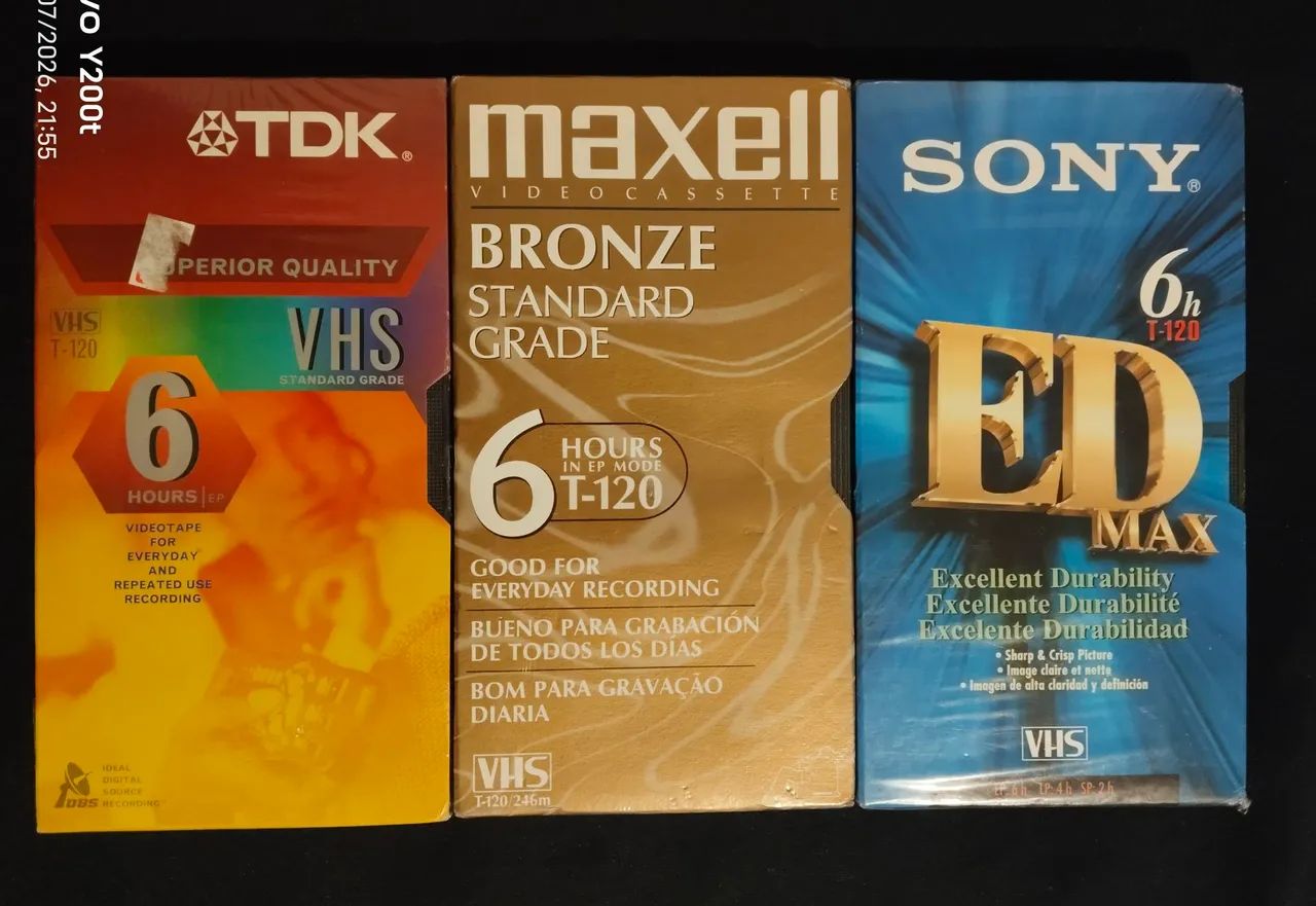 Kit com 5 Fitas VHS Virgens Lacradas - TDK, Maxell e Sony T-120
