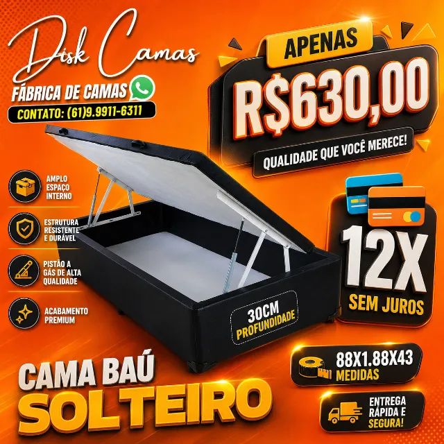 Cama Baú Solteiro com Pistão a Gás - Organização e Qualidade Extra por Apenas R$630,00